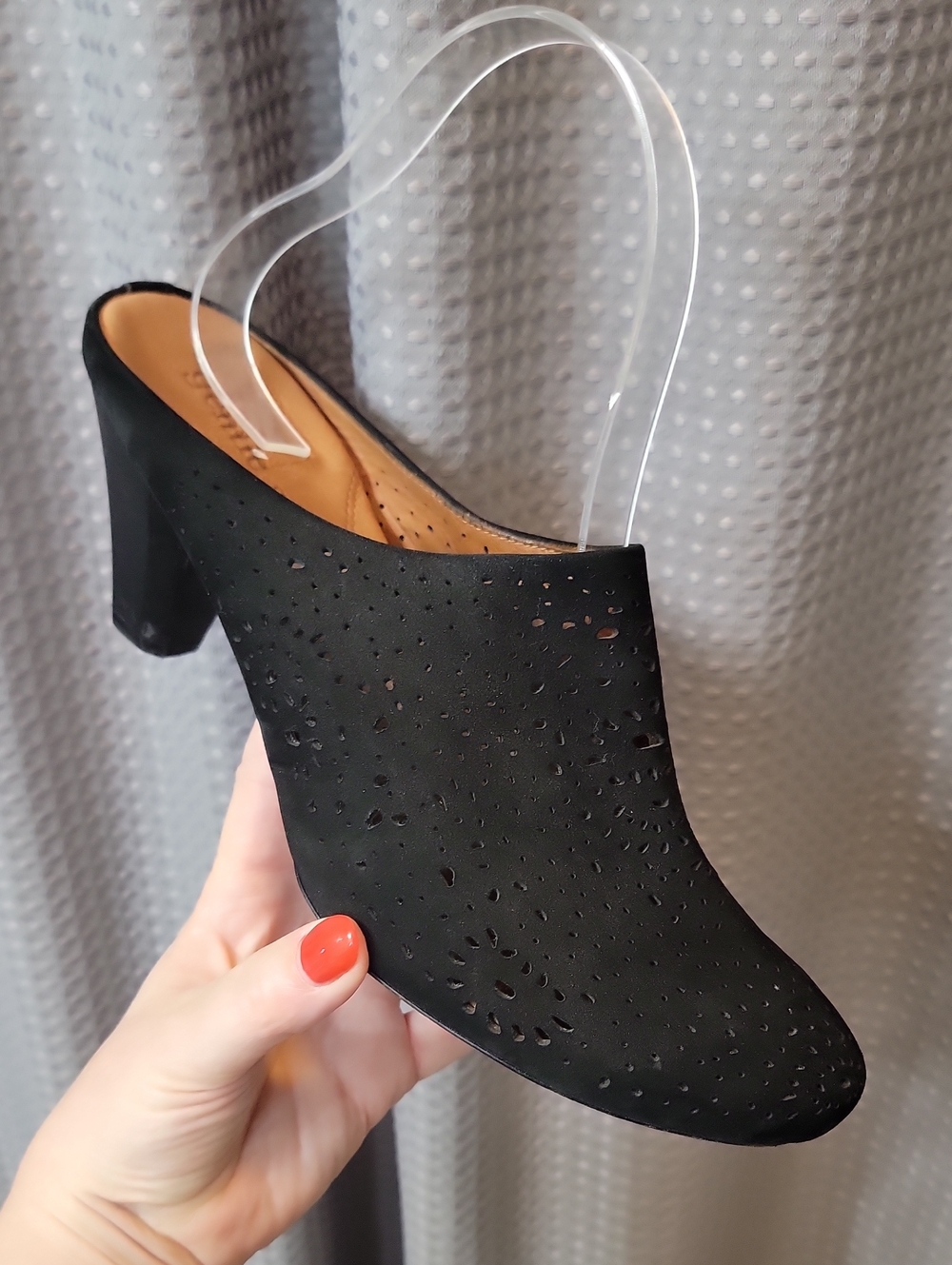 gentle souls Black Perforated Slip-On Mule Heel 9.5